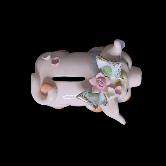Vintage Lefton Cottagecore Kitsch Ceramic 3D Flower Pink Pig Piggy Coin Bank - Picture 7 of 12